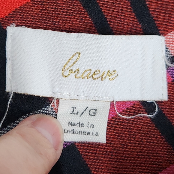 Braeve Flannel plaid peplum button down red black large - Picture 10 of 13